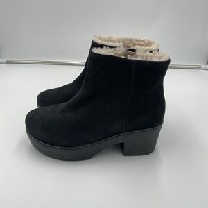 FitFlop Black Suede Platform Pilar Shearling Lined Ankle‎ Boots Booties Size 9